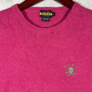 Ralph Lauren Rugby‎ Sweater Womens Large Pink Wool Crewneck RLFC Skull Pullover